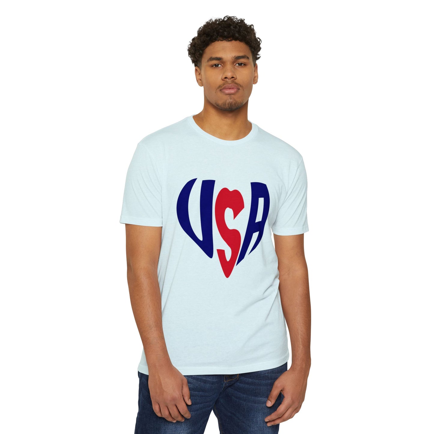 USA Heart T-Shirt — Patriotic Red & Blue Tee for 4th of July