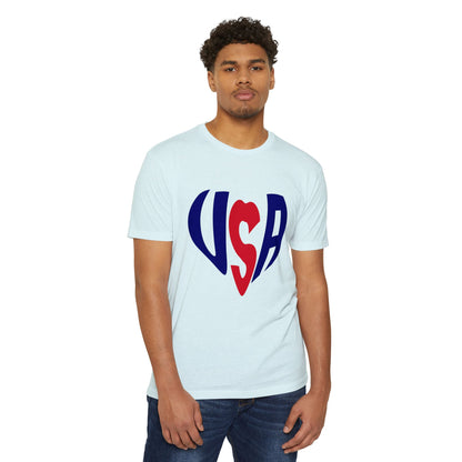 USA Heart T-Shirt — Patriotic Red & Blue Tee for 4th of July