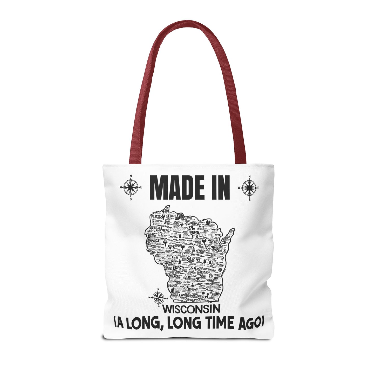 Made in Wisconsin Tote Bag — Vintage Map State Pride Tote ("A Long, Long Time Ago")