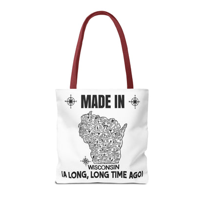 Made in Wisconsin Tote Bag — Vintage Map State Pride Tote ("A Long, Long Time Ago")