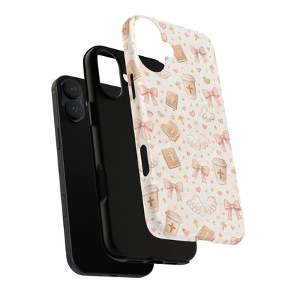 Christian Pattern Phone Case — Cute Cross, Bible & Dove Tough Magnetic Case