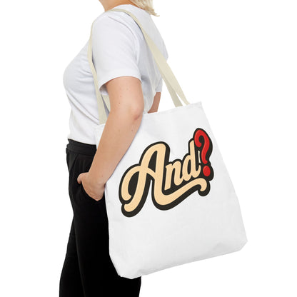 And? Graphic Tote Bag — Retro Script Question Mark Design