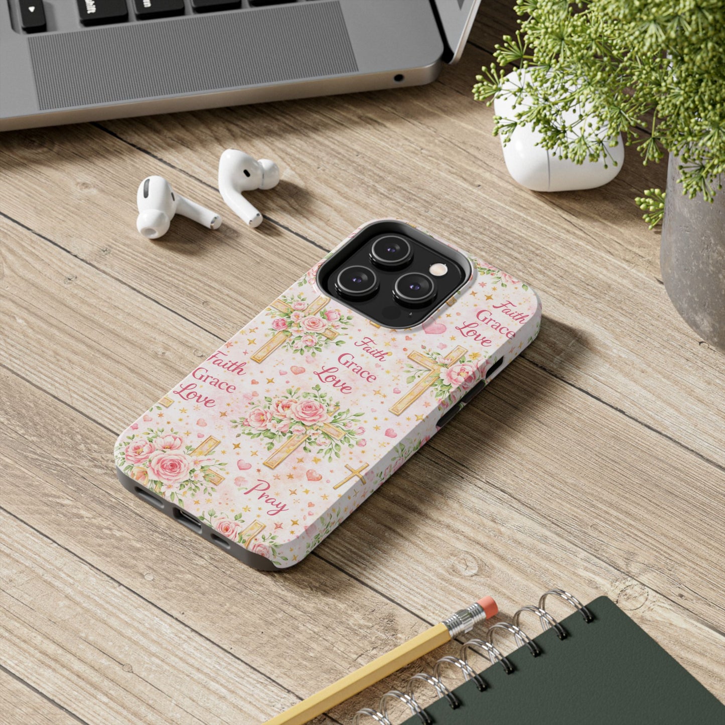 Faith Grace Love Cross Phone Case | Christian Floral iPhone Case