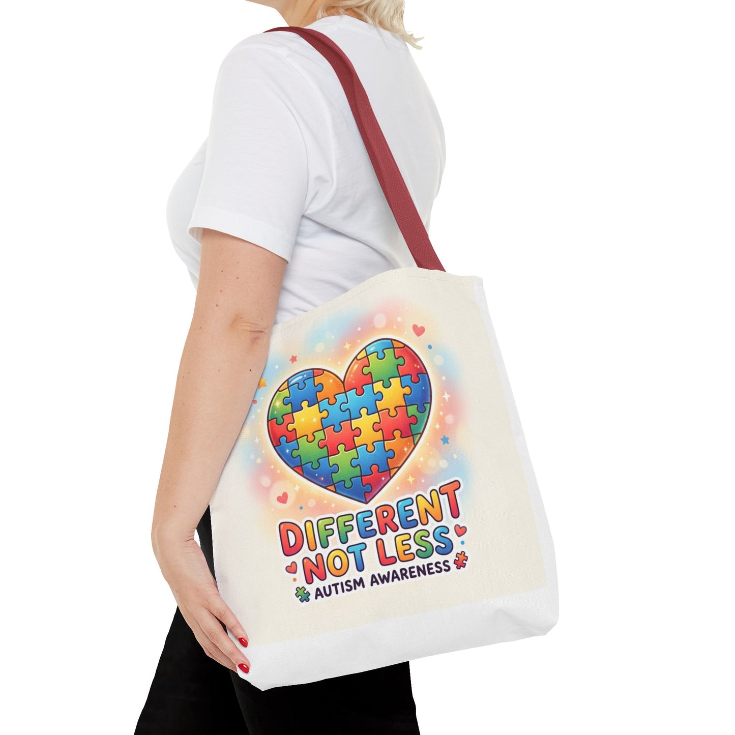 Autism Awareness Tote Bag — "Different Not Less" Puzzle Heart Design