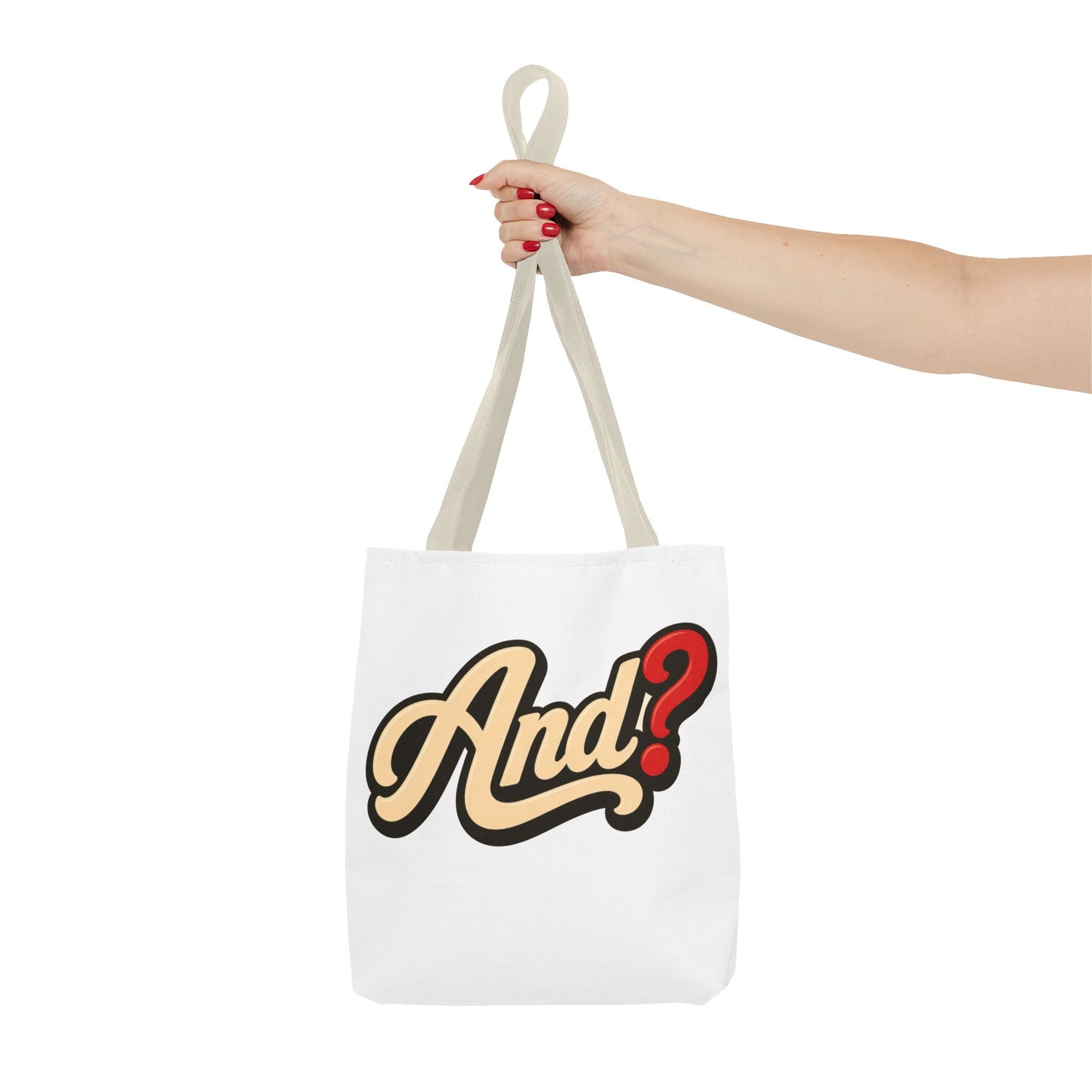 And? Graphic Tote Bag — Retro Script Question Mark Design