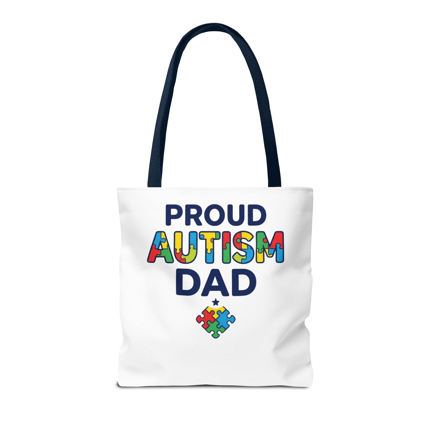 Proud Autism Dad Tote Bag — Colorful Puzzle-Heart Support Gift