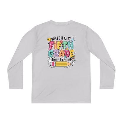 Youth Long Sleeve Tee - "Watch Out Fifth Grade Here I Come" Back-to-School Shirt