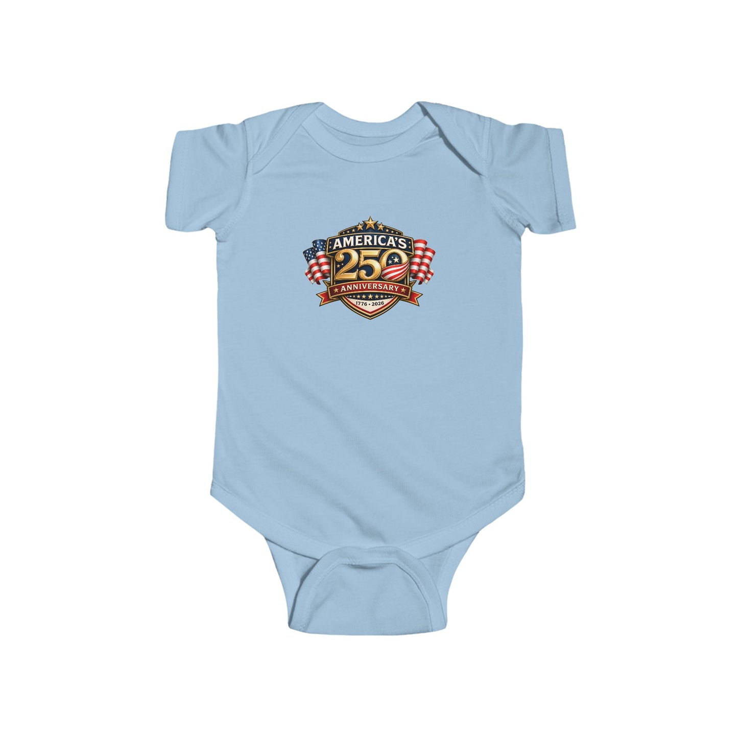 Infant Bodysuit - "America's 25th Anniversary" Patriotic Baby Onesie (USA Flag Emblem)