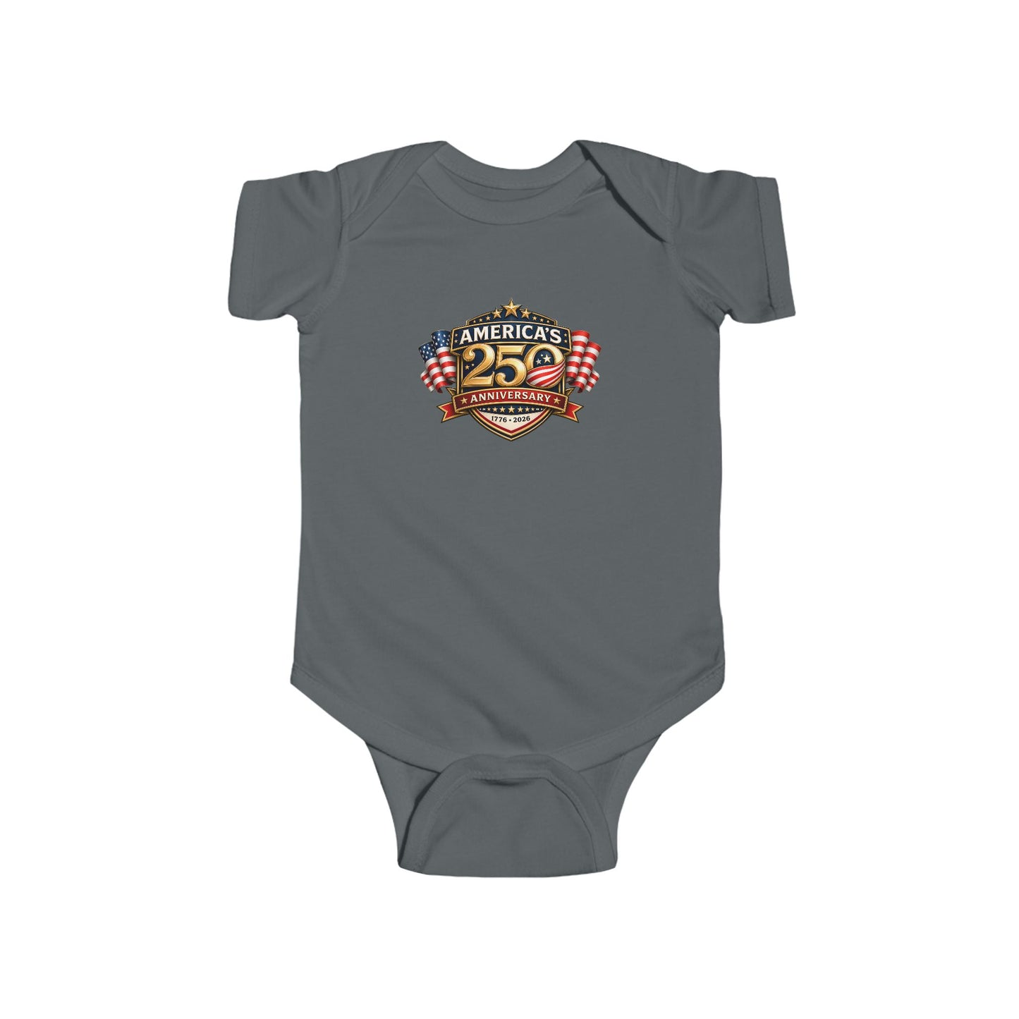 Infant Bodysuit - "America's 25th Anniversary" Patriotic Baby Onesie (USA Flag Emblem)