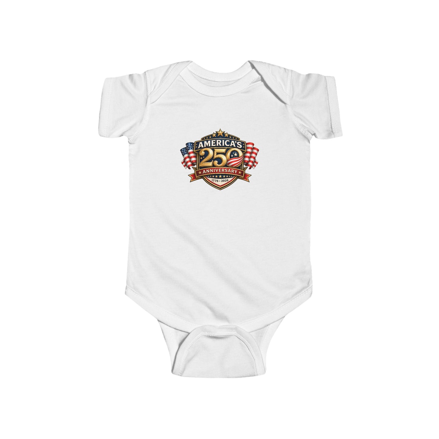 Infant Bodysuit - "America's 25th Anniversary" Patriotic Baby Onesie (USA Flag Emblem)