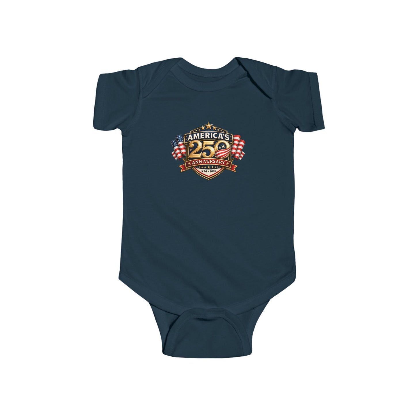 Infant Bodysuit - "America's 25th Anniversary" Patriotic Baby Onesie (USA Flag Emblem)