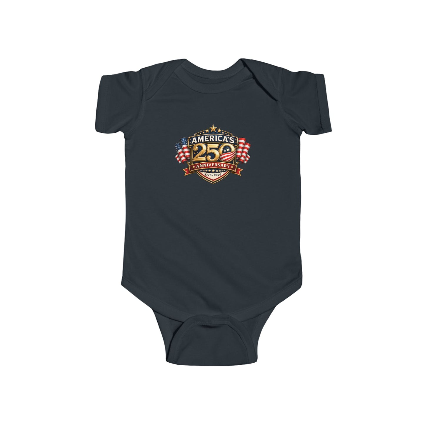 Infant Bodysuit - "America's 25th Anniversary" Patriotic Baby Onesie (USA Flag Emblem)