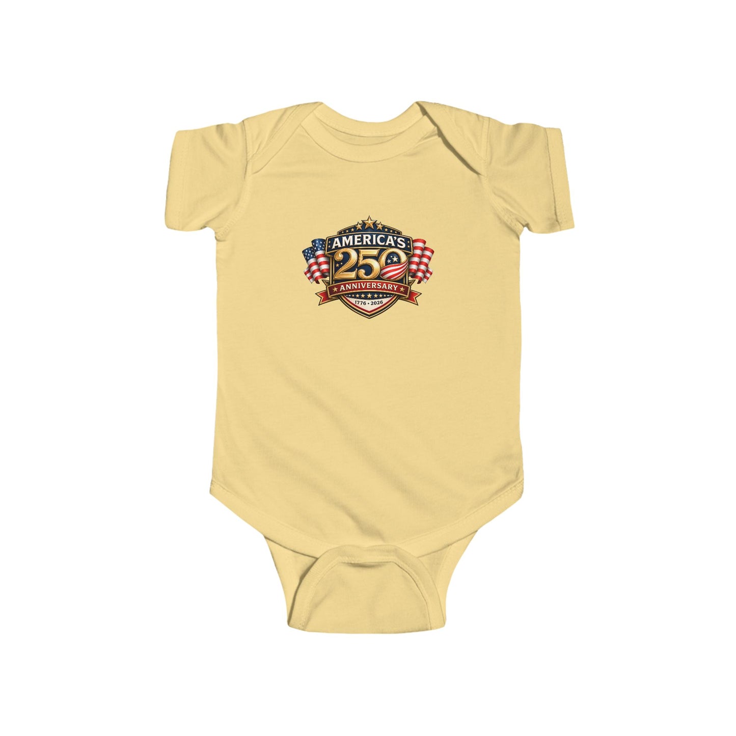 Infant Bodysuit - "America's 25th Anniversary" Patriotic Baby Onesie (USA Flag Emblem)