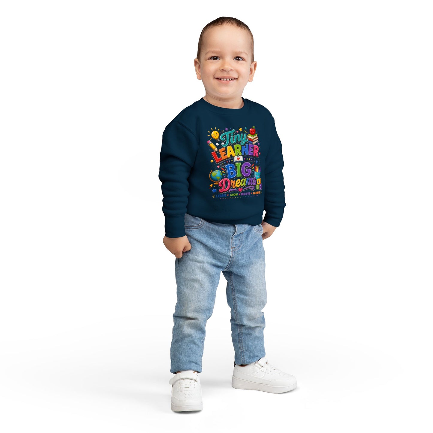 Toddler Sweatshirt — "Tiny Learner Big Dreams" Cute Back-to-School Kids Pullover