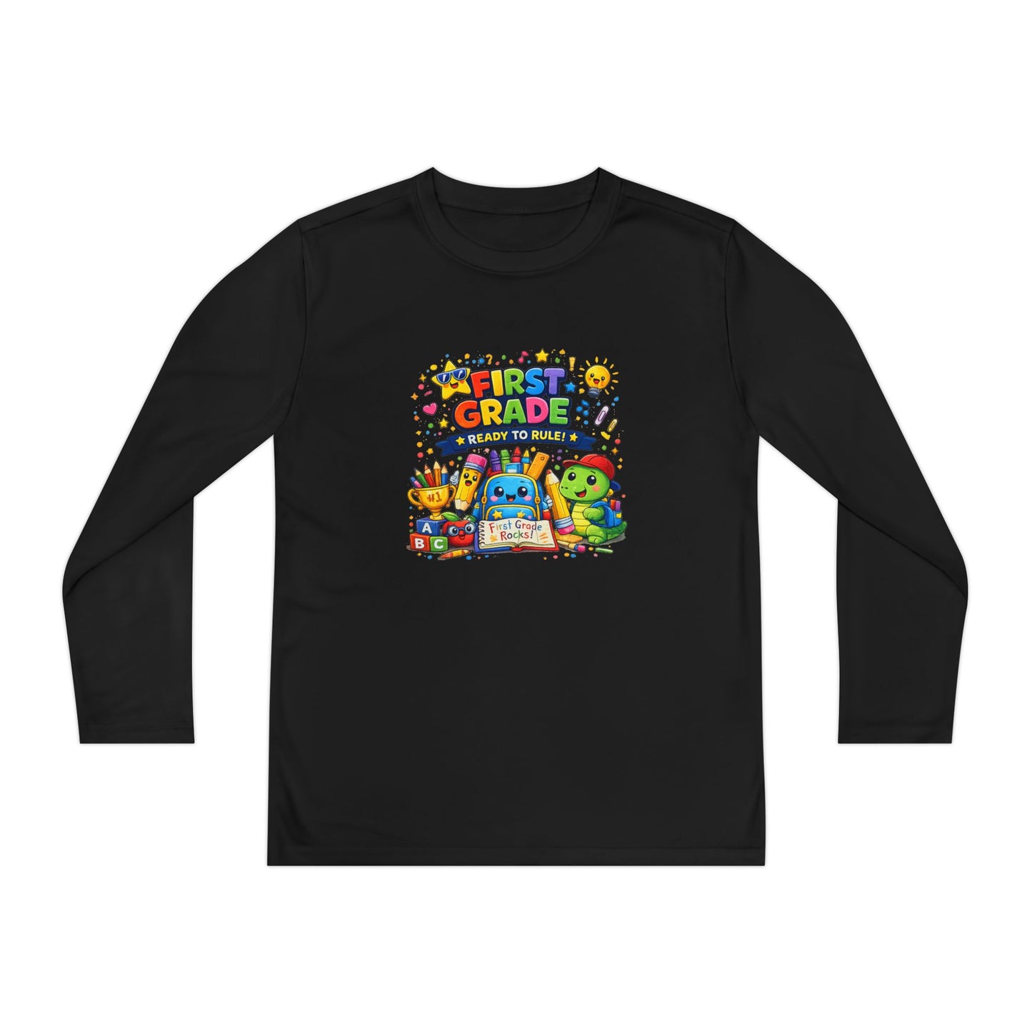 First Grade Ready Youth Long Sleeve Tee — "First Grade Here I Come" Back-to-School Shirt