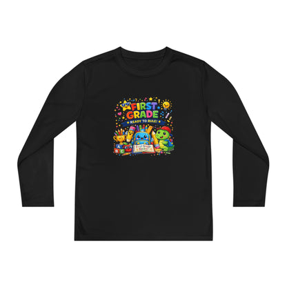 First Grade Ready Youth Long Sleeve Tee — "First Grade Here I Come" Back-to-School Shirt
