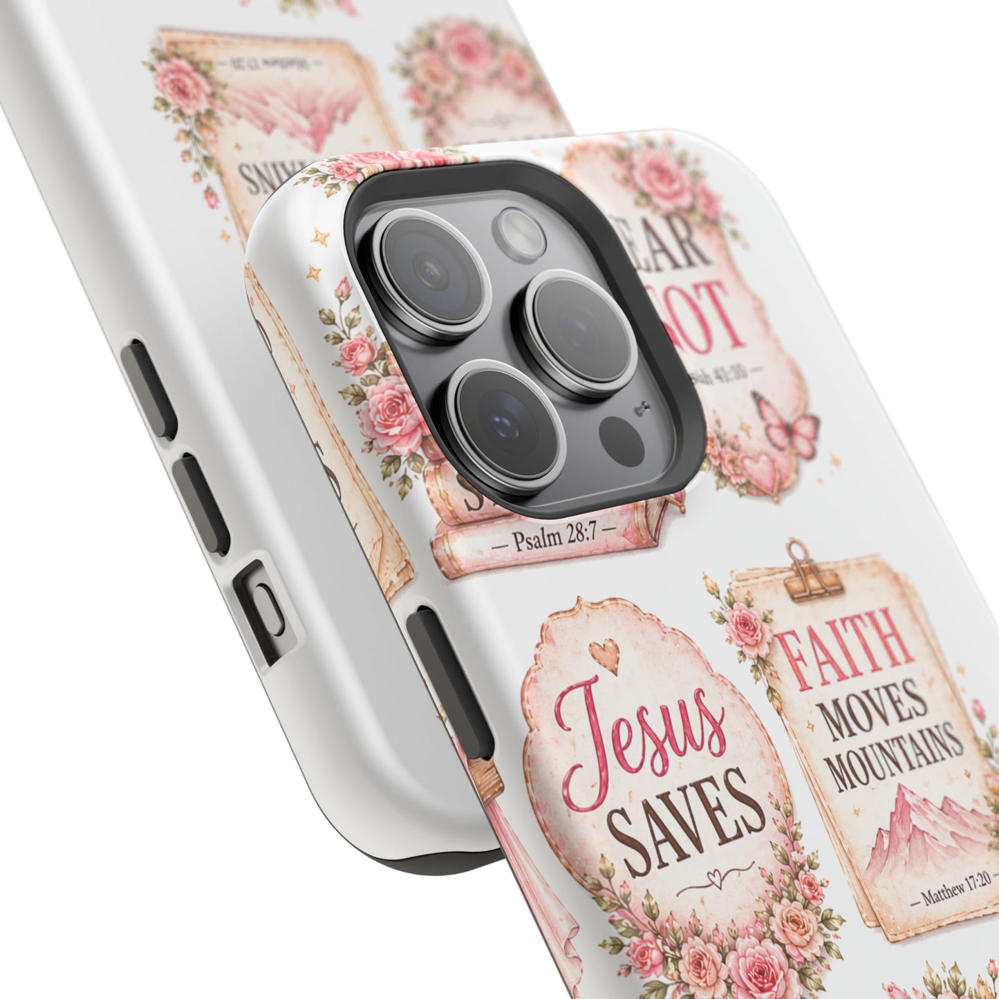 Christian Phone Case - "Fear Not, Faith Moves Mountains, Jesus Saves" Floral Magnetic Impact-Resistant Case