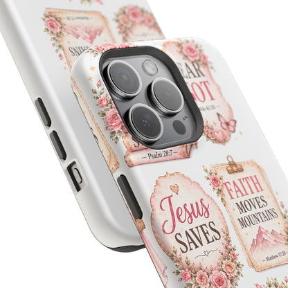 Christian Phone Case - "Fear Not, Faith Moves Mountains, Jesus Saves" Floral Magnetic Impact-Resistant Case