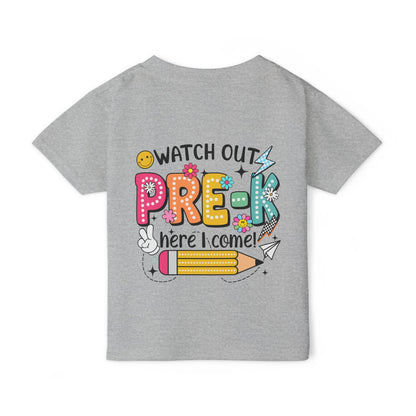 Toddler T-Shirt — "Watch Out Pre-K Here I Come!" Back-to-School Graphic Tee