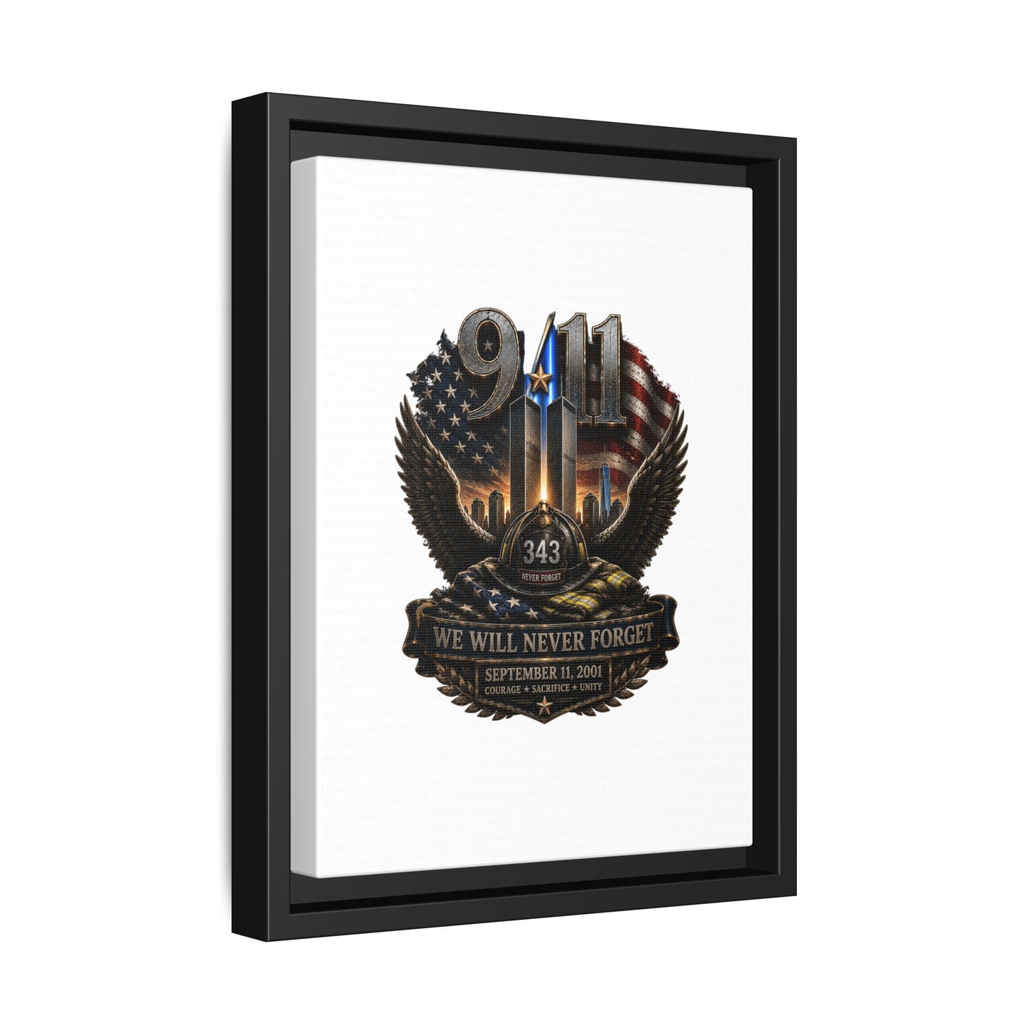 9/11 Memorial Matte Canvas Print — "We Will Never Forget" Framed Tribute