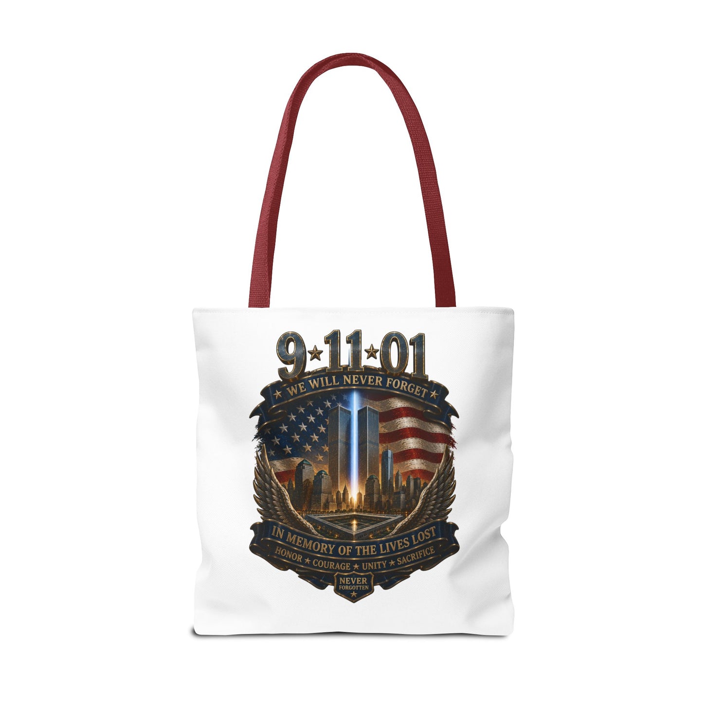 9·11 Memorial Tote Bag — We Will Never Forget Tribute Tote