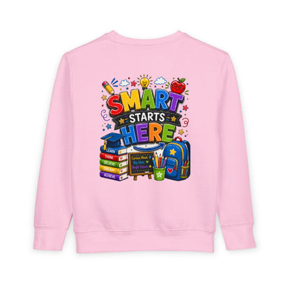 Toddler Sweatshirt — "Smart Starts Here" Back-to-School Kids Crewneck