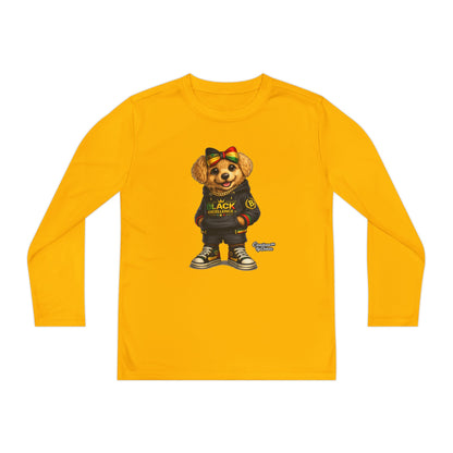 Youth Long Sleeve Tee — Trendy Bear Graphic "Black Excellence"
