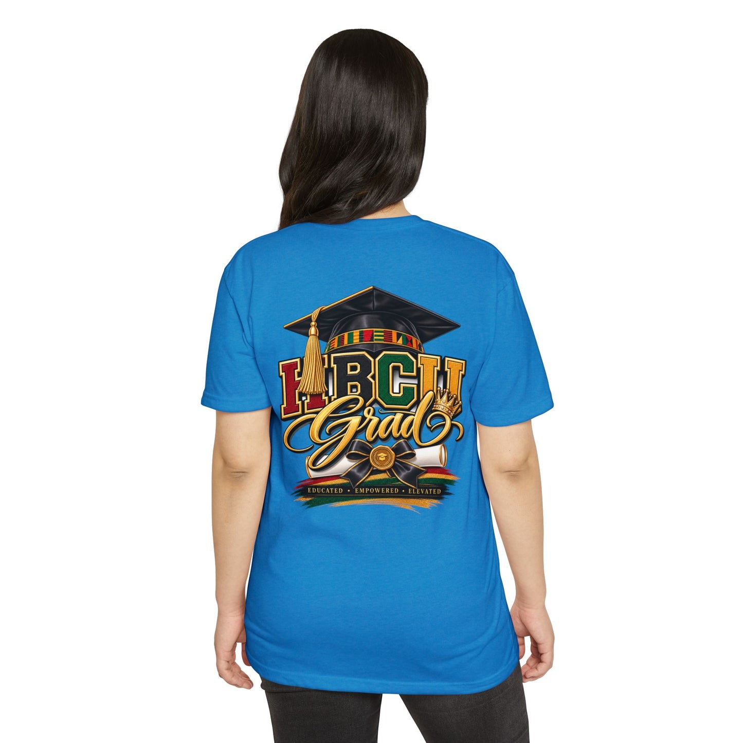 HBCU Grad T-Shirt — Black Graduation Cap & Kente Design