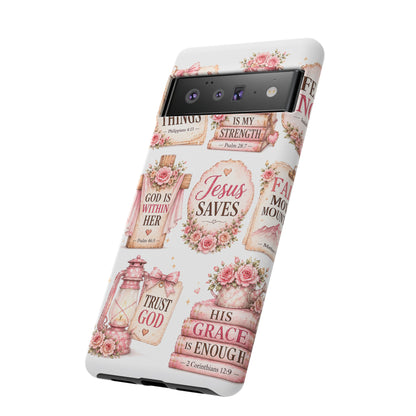 Faith Phone Case — 'Jesus Saves' Floral Christian Scripture iPhone Case