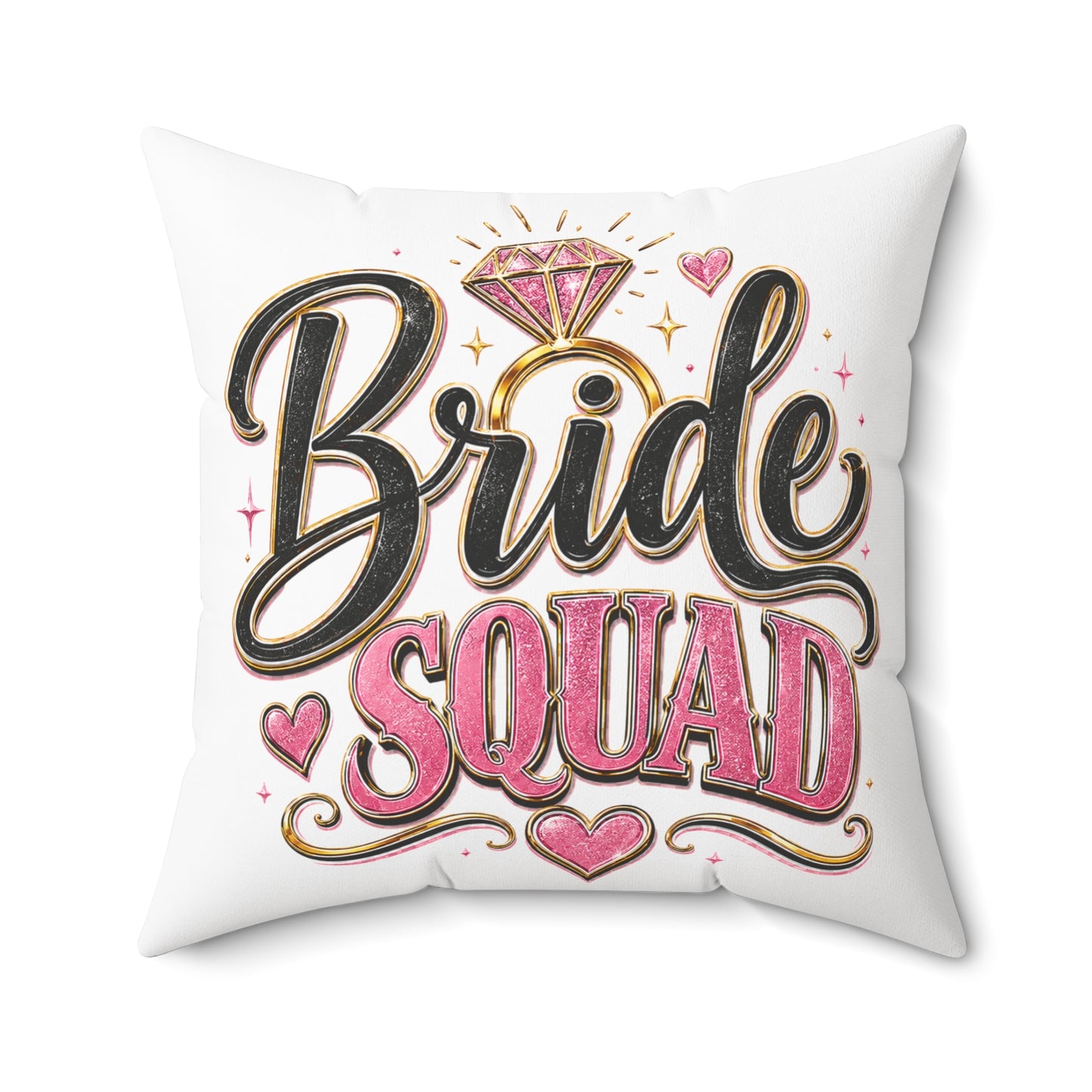 Bride Squad Decorative Pillow — Bachelorette Party Accent Cushion with Pink Diamond Design