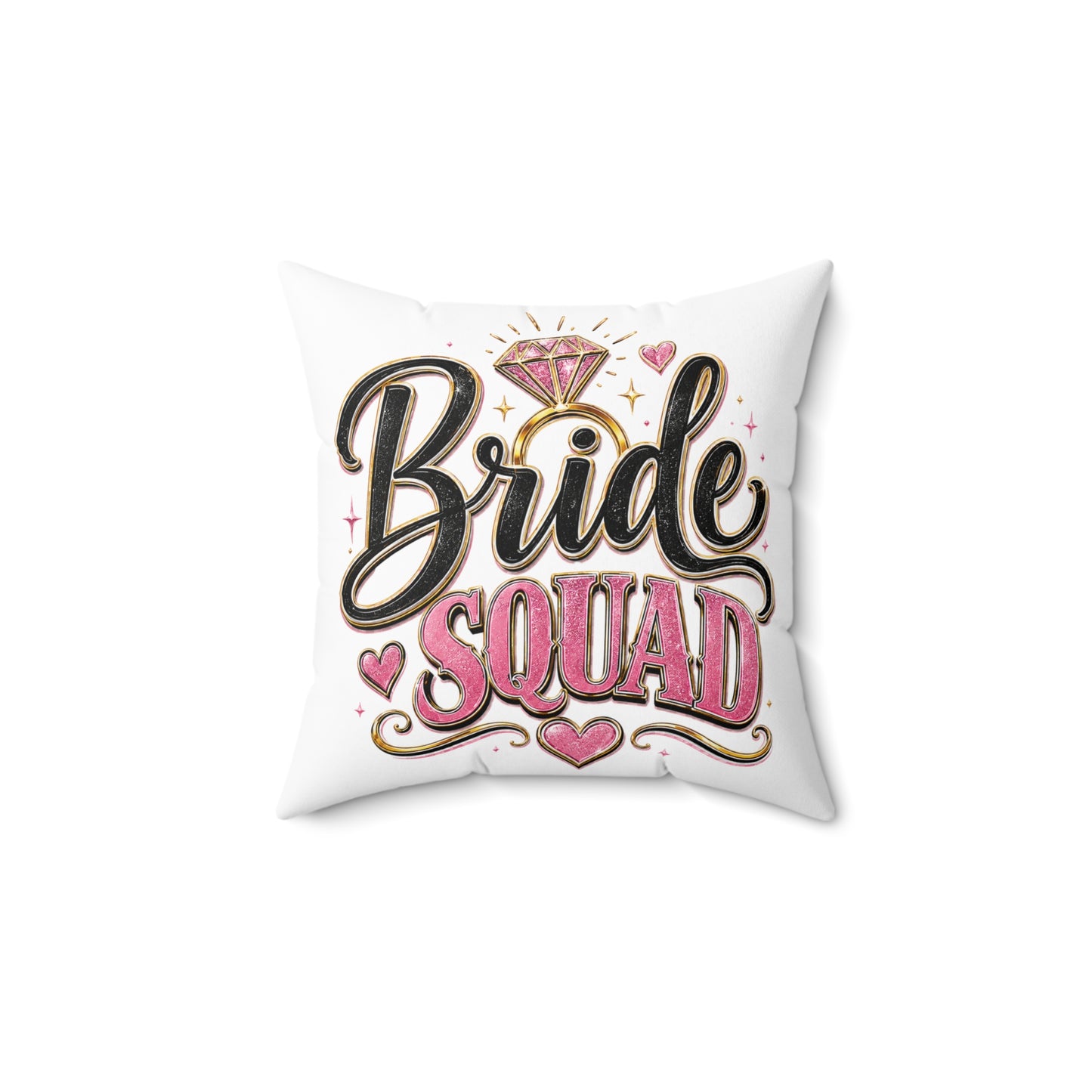 Bride Squad Decorative Pillow — Bachelorette Party Accent Cushion with Pink Diamond Design