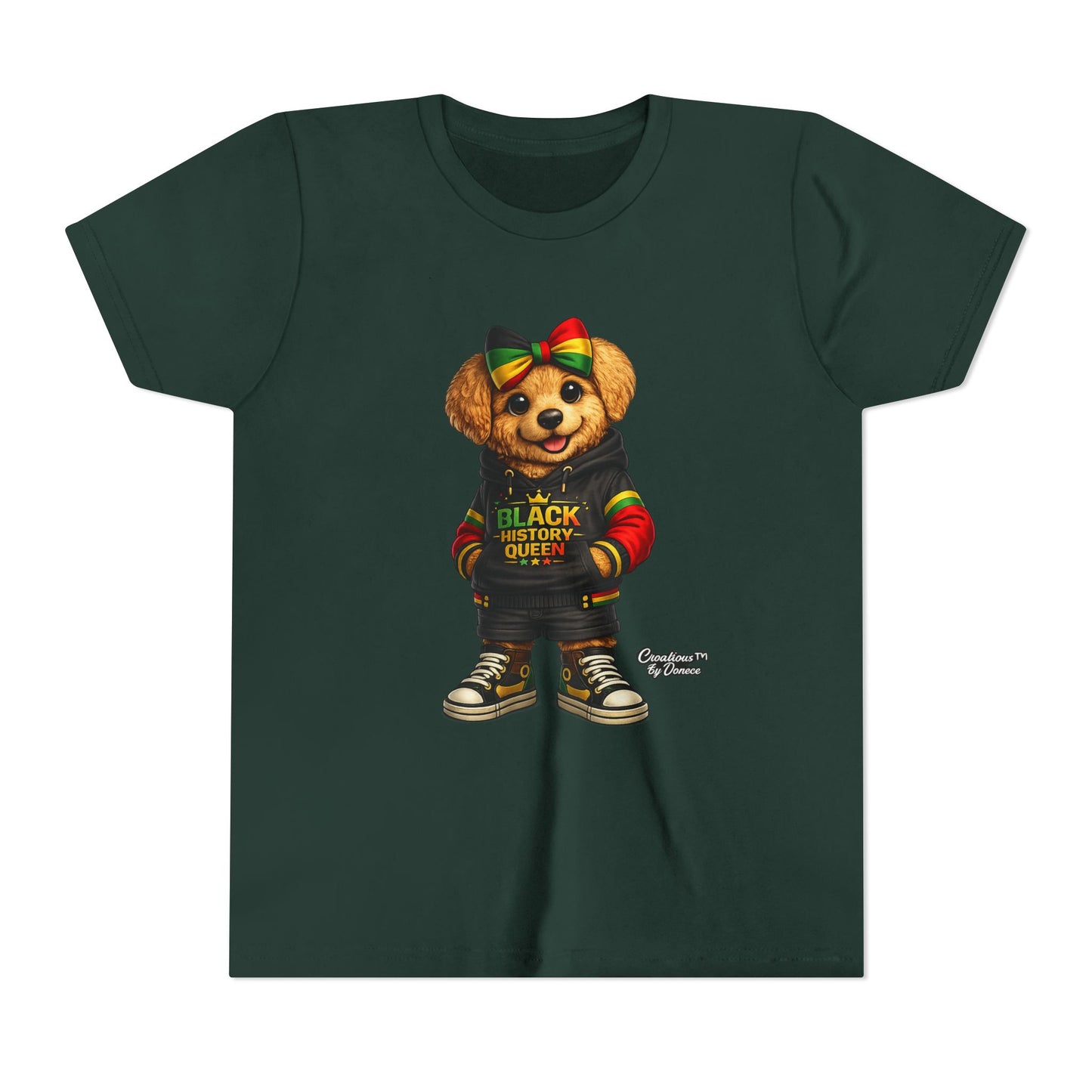 Youth Tee — Black History Queen Bear Graphic T-Shirt