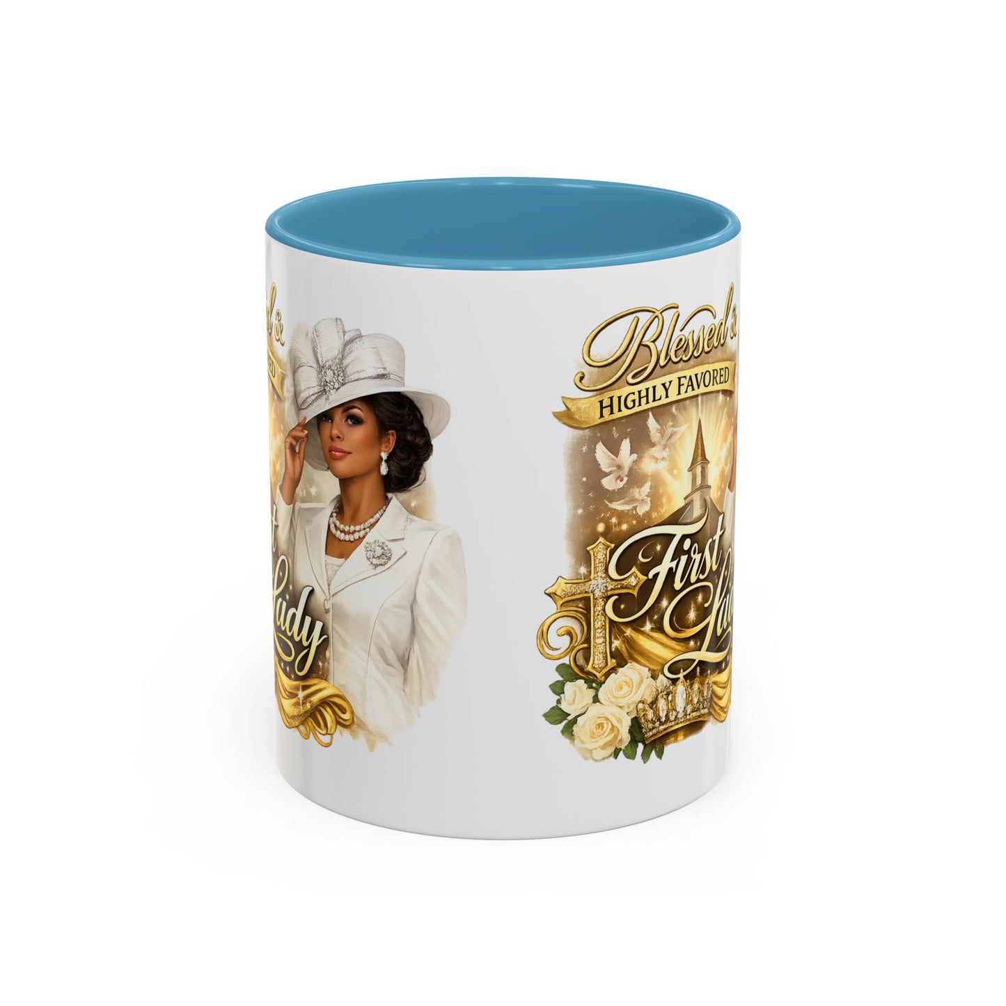 First Lady Inspirational Coffee Mug — "Blessed & Highly Favored" Accent Ceramic Mug