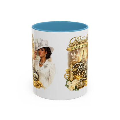 First Lady Inspirational Coffee Mug — "Blessed & Highly Favored" Accent Ceramic Mug