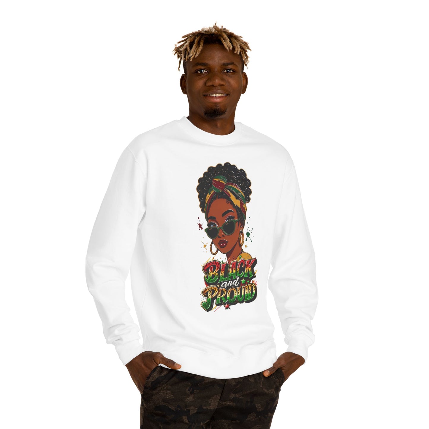 Black and Proud Crewneck Sweatshirt – Afrocentric Rasta Colors Graphic