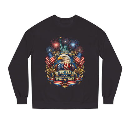 250th Anniversary United States Sweatshirt — Patriotic Eagle, Flags & Fireworks (1776–2026)