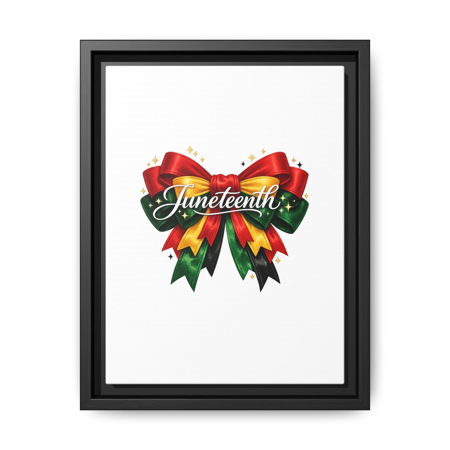 Juneteenth Framed Canvas Print – Festive Red, Green & Gold Ribbon Wall Art