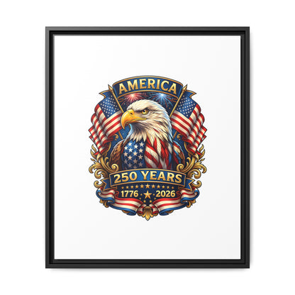 America 250th Anniversary Framed Canvas — Patriotic Bald Eagle Wall Art