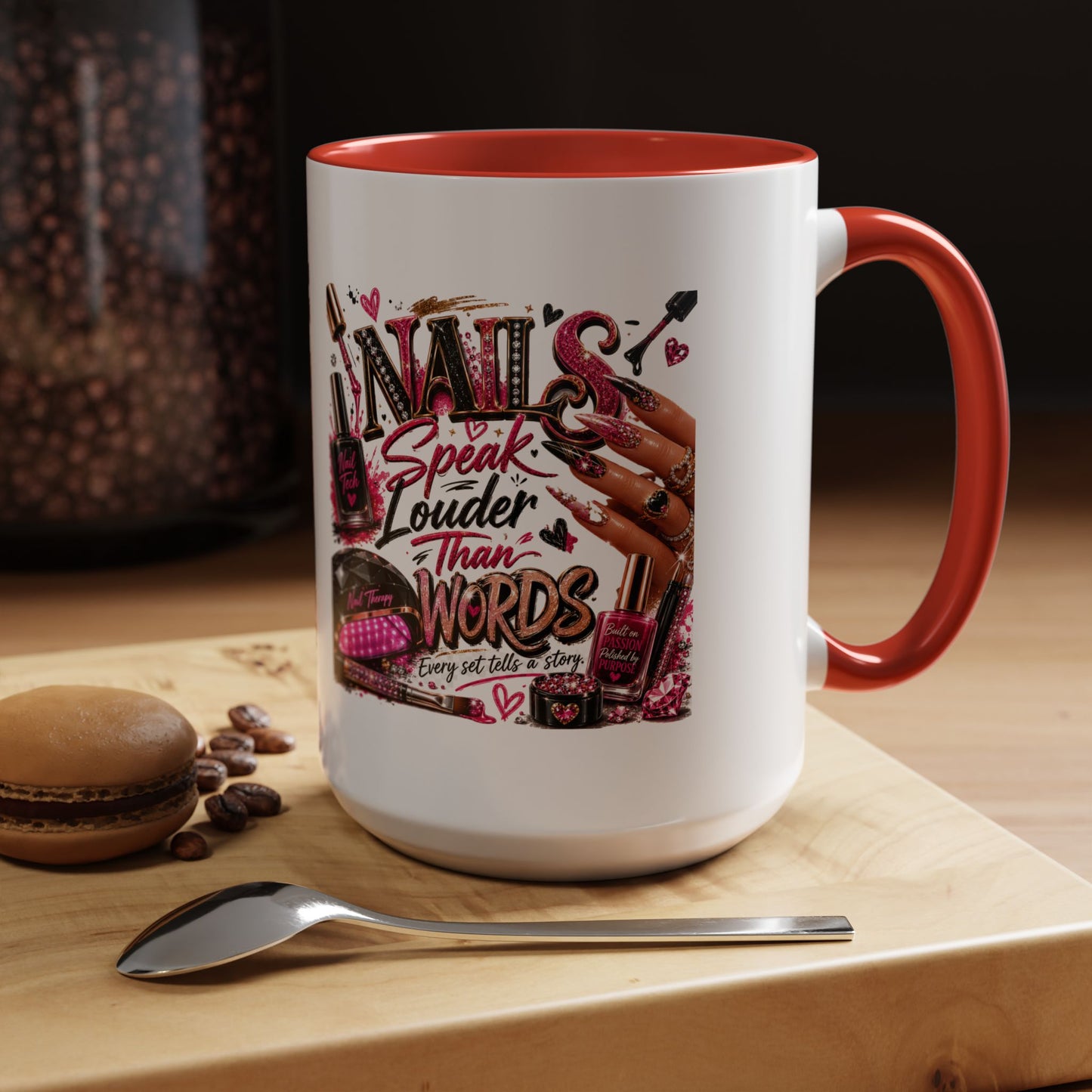 Nails Speak Louder Than Words Accent Coffee Mug — Pink Manicure Beauty Gift (11/15oz)