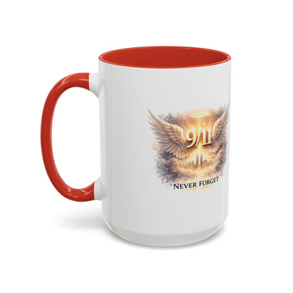 9/11 Never Forget Accent Coffee Mug — Memorial Tribute Ceramic Mug
