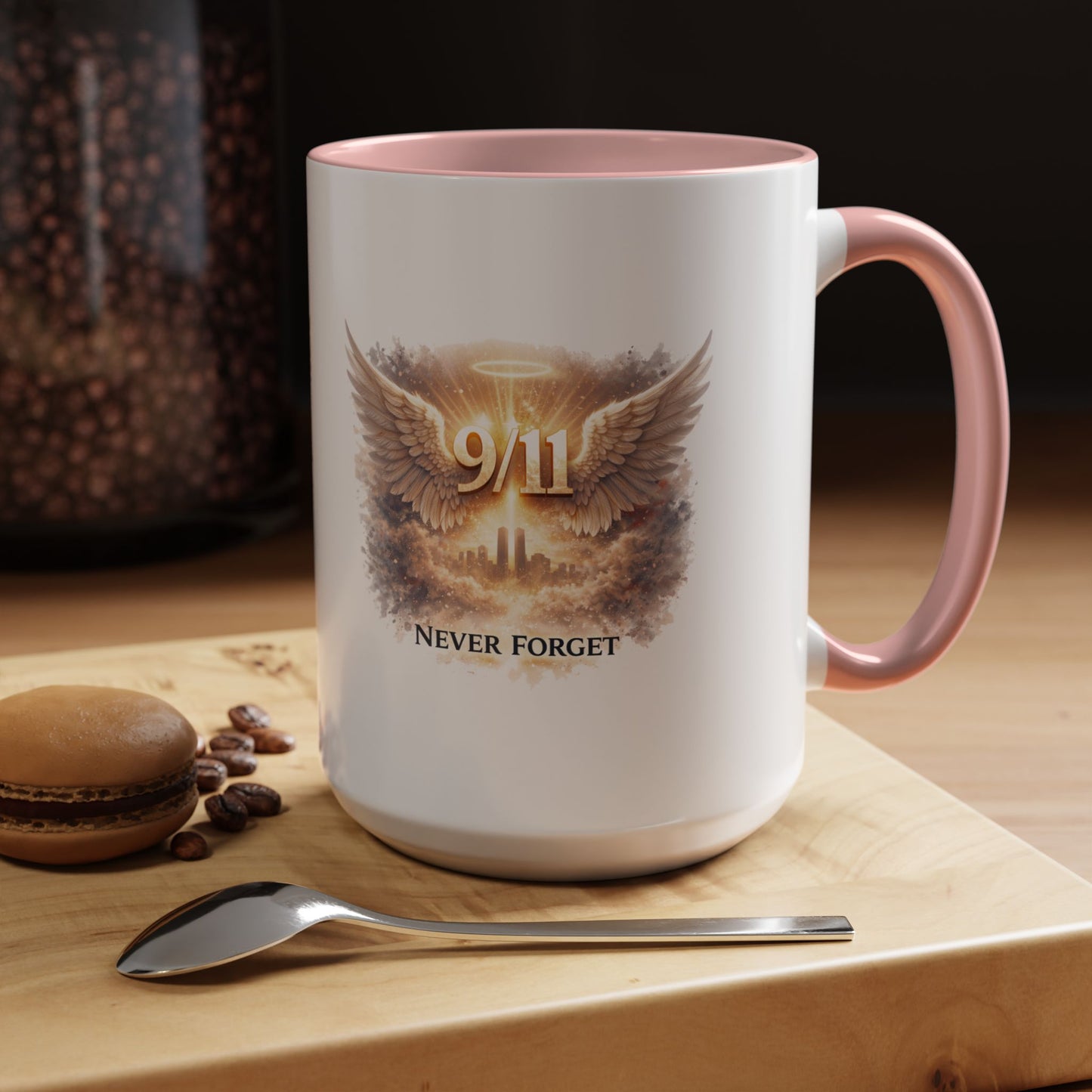 9/11 Never Forget Accent Coffee Mug — Memorial Tribute Ceramic Mug