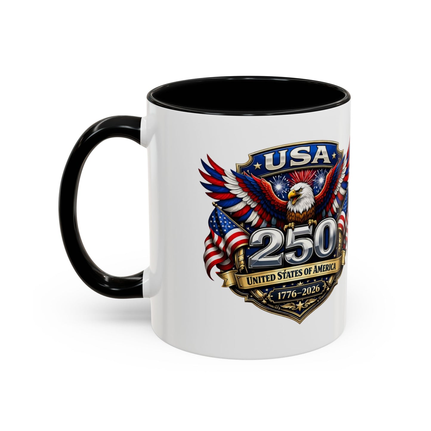 USA 250th Anniversary Accent Coffee Mug – Patriotic Eagle & Flag 1776–2026