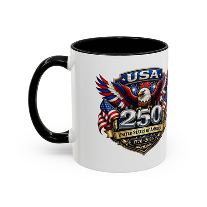 USA 250th Anniversary Accent Coffee Mug – Patriotic Eagle & Flag 1776–2026
