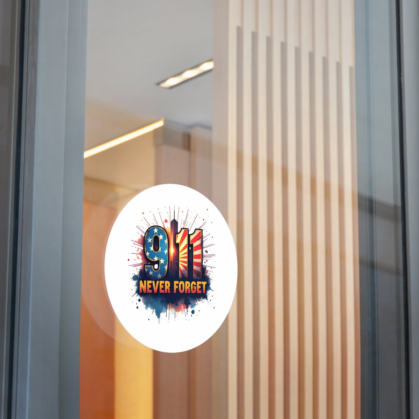 9/11 Never Forget Round Vinyl Sticker — Patriotic Memorial Decal
