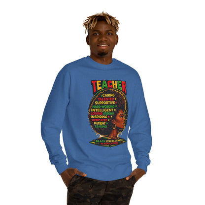 Teacher Afro Portrait Sweatshirt — Black Excellence Educator Crewneck