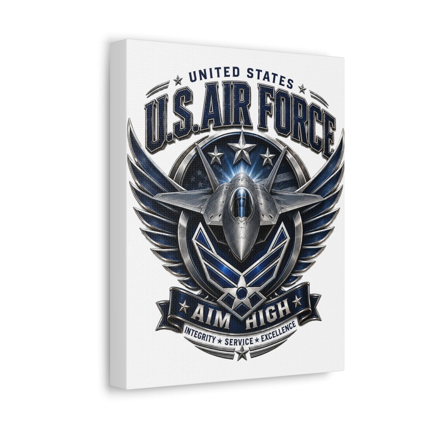 U.S. Air Force 'Aim High' Canvas – Military Jet Emblem Wall Art