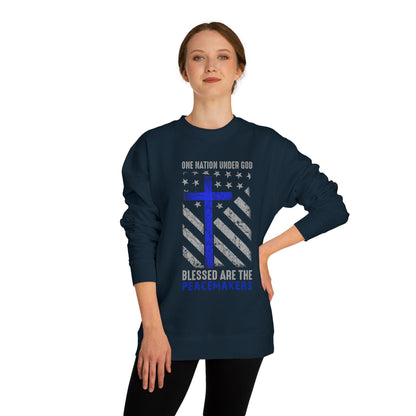 Blessed Are The Peacemakers Crewneck Sweatshirt — One Nation Under God Christian Flag Design
