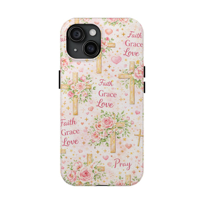 Faith Grace Love Cross Phone Case | Christian Floral iPhone Case