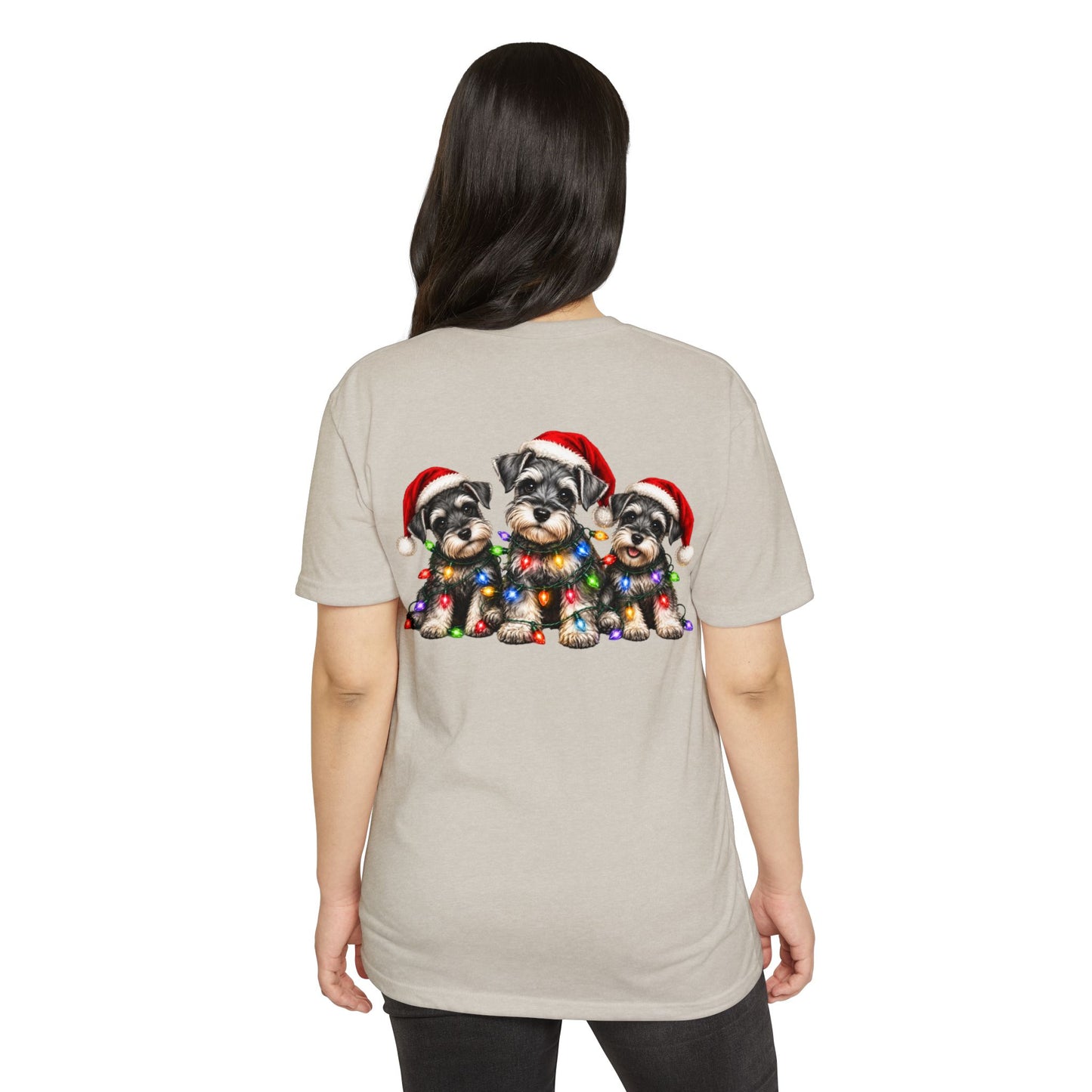 Christmas Schnauzer Puppies T-Shirt – Cute Santa Hat Dog Holiday Tee