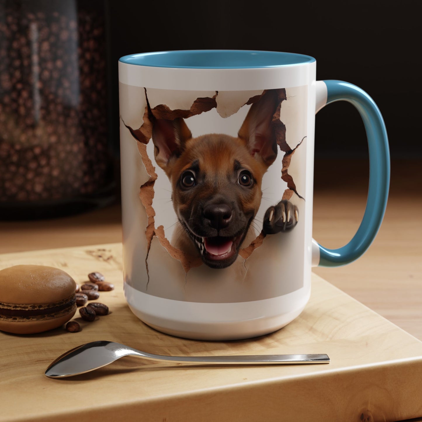 Accent Coffee Mug - Playful Puppy Peeking Through Tear Design (11/15oz)